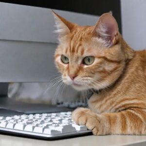 Orange cat at computer keyboard.