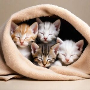 Cute kittens sleeping inside a blanket.